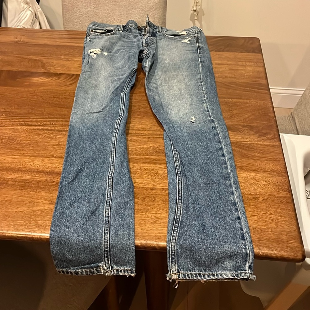 Hollister Relaxed Blue Denim Jeans with Distressed Details